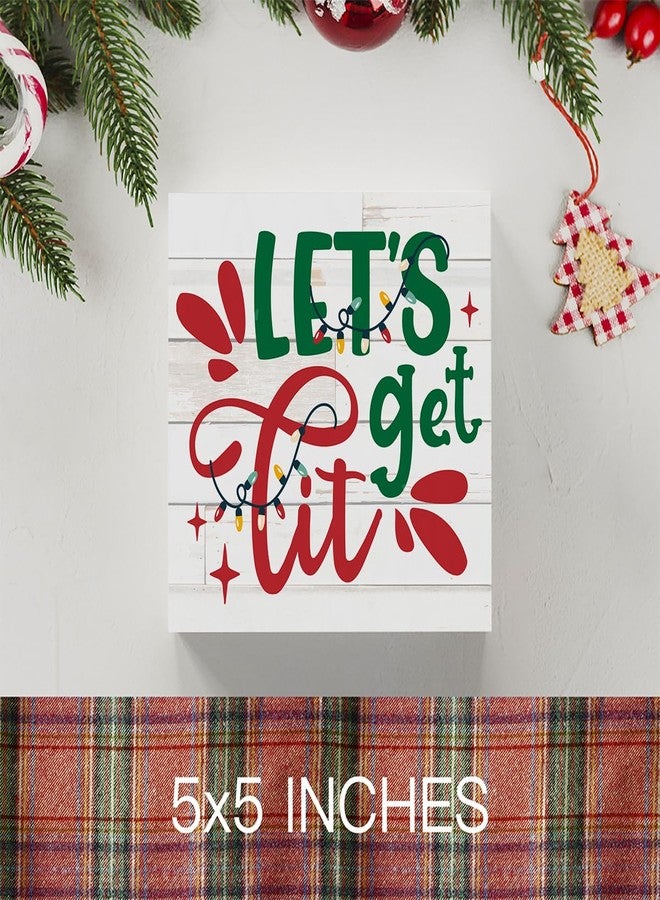 WRSUNT Funny Lets Get Lit Winter Merry Christmas Tree Wood Box Sign, Farmhouse Christmas Santa Artwork Decor, Wood Square Sign Desk Block Signs Home Shelf Office Decoration 5 x 5 Inches - Image 3